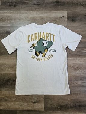 Carhartt White Short Sleeve Tee with Green & Gold Graphic